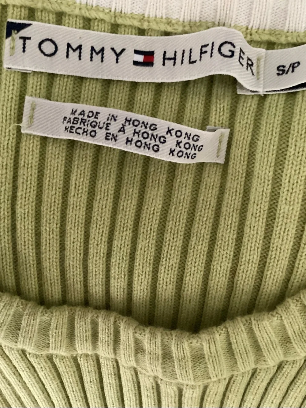 TOMMY HILFIGER ribbed sweater Sz S green cotton Y2K long sleeve